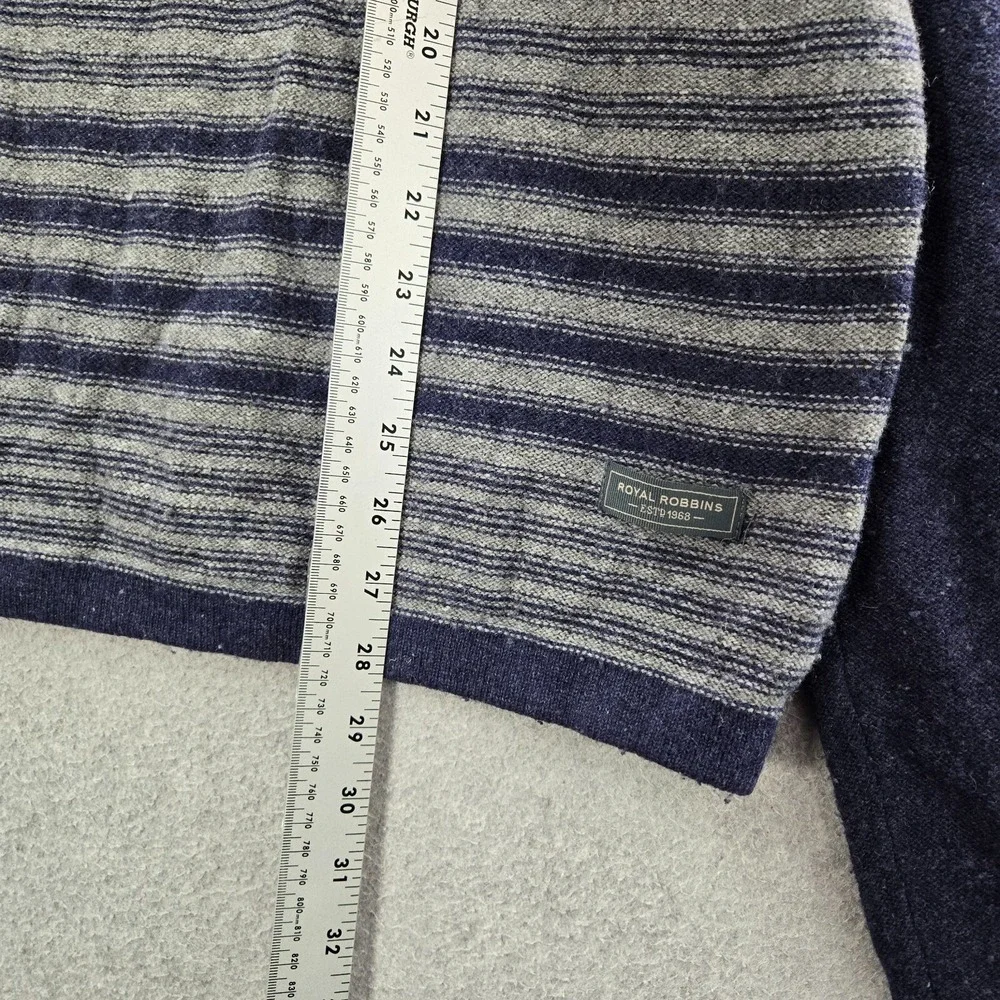 Royal Robbins Men Sweater Large Blue Striped Wool Blend 1/4 Zip‎ Mock Neck
